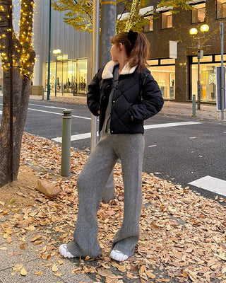 Fleece-colored quilted down jacket