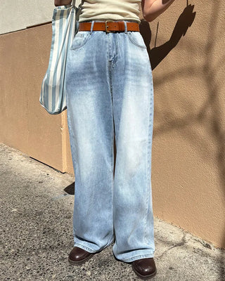 Washed design wide denim pants