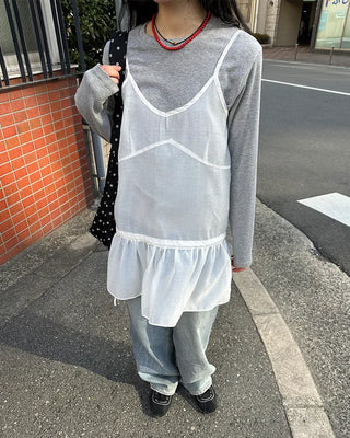 See-through camisole shirred dress