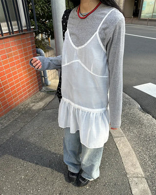 See-through camisole shirred dress
