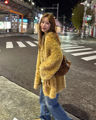Fur V-neck cardigan
