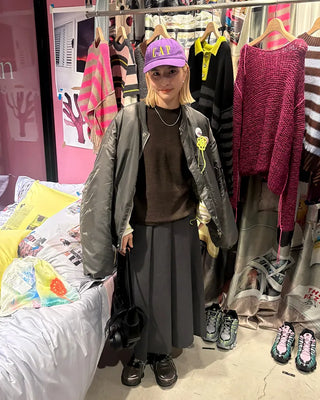 Wide pleated flared long skirt