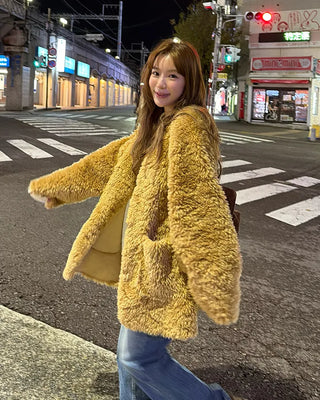 Fur V-neck cardigan