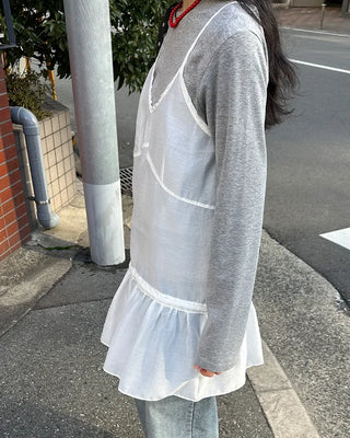 See-through camisole shirred dress