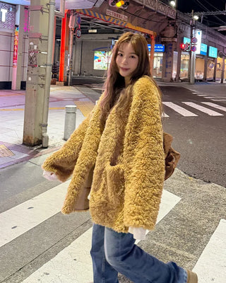 Fur V-neck cardigan