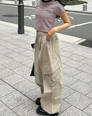 (Unisex) Elastic Waist Cotton Cargo Pants