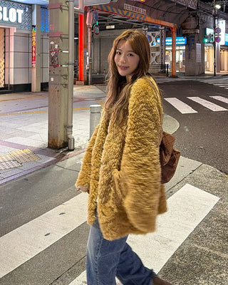 Fur V-neck cardigan
