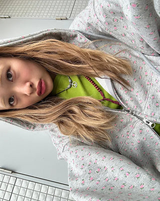 Mini Flower Double Zip Sweatshirt Hoodie