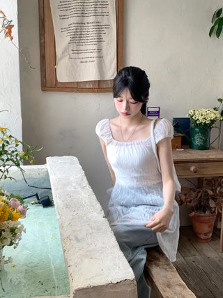 Flower sheer layered dress