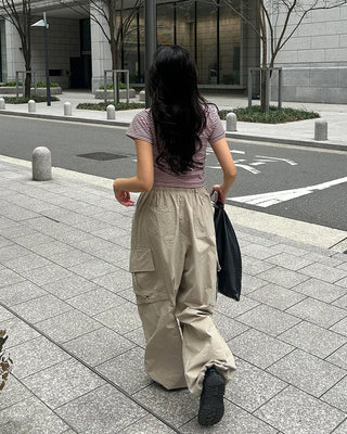 (Unisex) Elastic Waist Cotton Cargo Pants