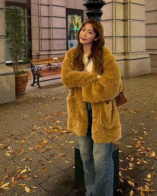Fur V-neck cardigan