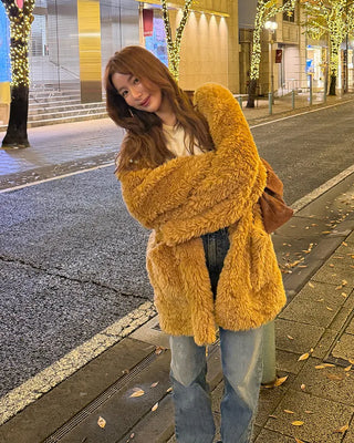 Fur V-neck cardigan