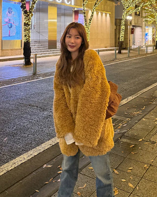 Fur V-neck cardigan