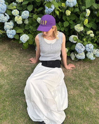 Elastic waist flared maxi skirt