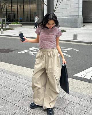 (Unisex) Elastic Waist Cotton Cargo Pants