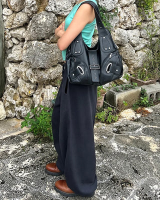 2-Way Belt Studded Leather Big Tote Bag