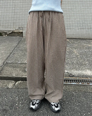 Color striped elastic waist pants