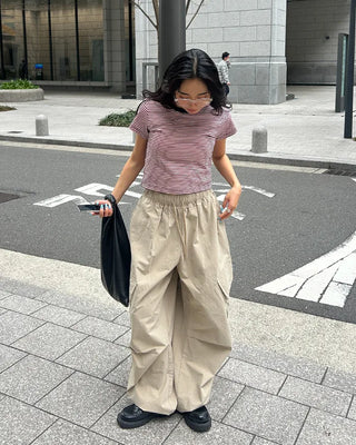 (Unisex) Elastic Waist Cotton Cargo Pants