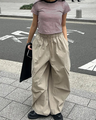 (Unisex) Elastic Waist Cotton Cargo Pants