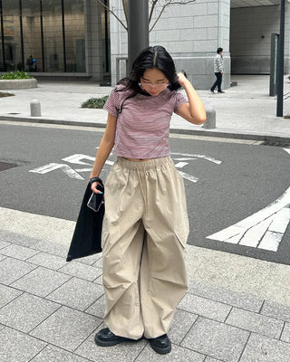 (Unisex) Elastic Waist Cotton Cargo Pants