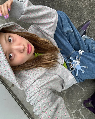Mini Flower Double Zip Sweatshirt Hoodie