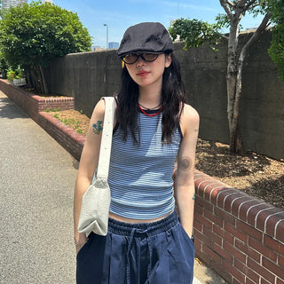 Two-tone striped sleeveless top
