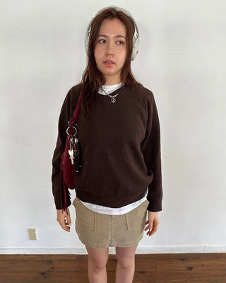 (Unisex) V-neck raglan high-gauge knit