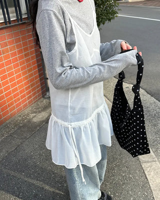 See-through camisole shirred dress