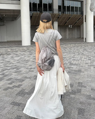 Elastic waist flared maxi skirt