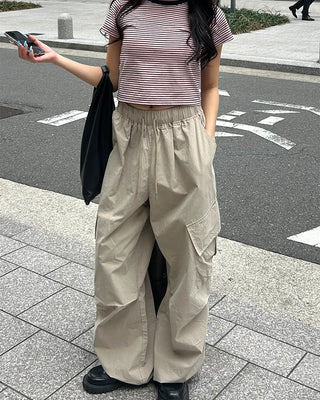 (Unisex) Elastic Waist Cotton Cargo Pants