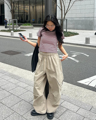(Unisex) Elastic Waist Cotton Cargo Pants