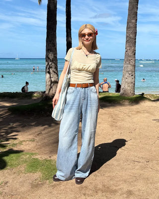 See-through slim half T-shirt