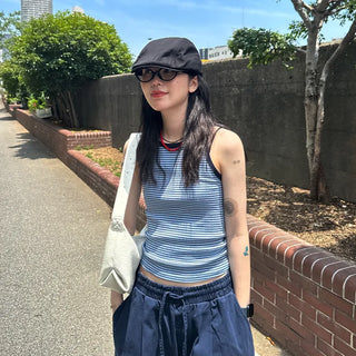 Two-tone striped sleeveless top