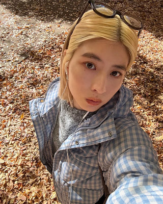Gingham check hooded faux down jacket