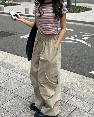 (Unisex) Elastic Waist Cotton Cargo Pants
