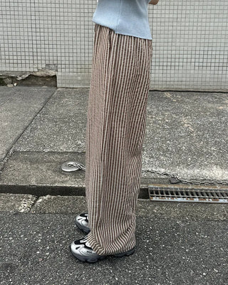 Color striped elastic waist pants