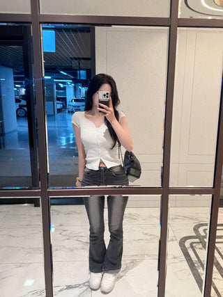 [7 colors] Rib-knit short-sleeved cardigan