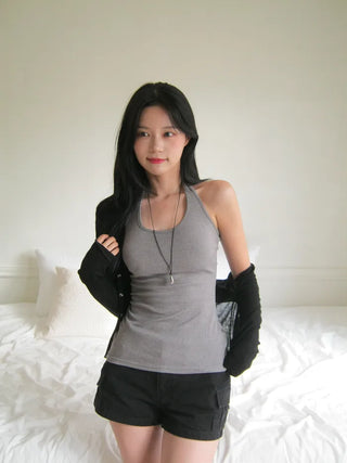 [5 colors] Ribbed Halter Sleeveless Top