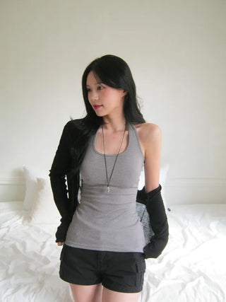 [5 colors] Ribbed Halter Sleeveless Top