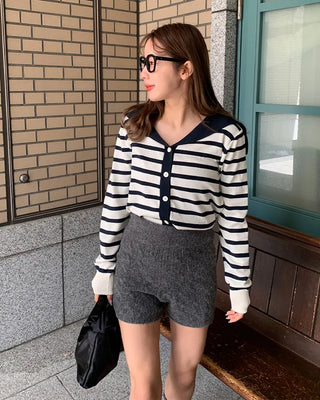 Sailor collar striped cardigan