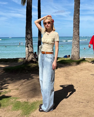 See-through slim half T-shirt
