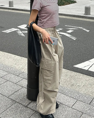 (Unisex) Elastic Waist Cotton Cargo Pants