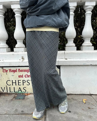 Checkered maxi skirt with drawstring waist