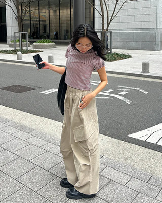 (Unisex) Elastic Waist Cotton Cargo Pants