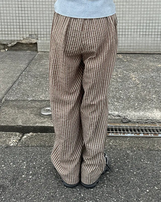 Color striped elastic waist pants