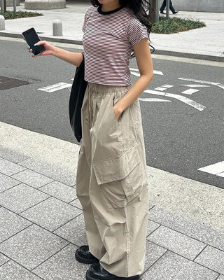 (Unisex) Elastic Waist Cotton Cargo Pants