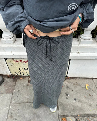 Checkered maxi skirt with drawstring waist