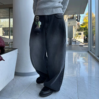 One-tuck wide denim pants
