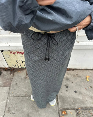 Checkered maxi skirt with drawstring waist