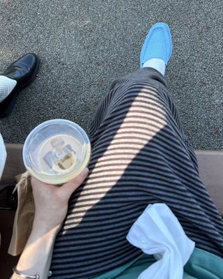 Wide-waist slim striped maxi skirt
